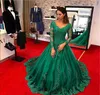 Formal Emerald Green Dresses Evening Wear 2019 Long Sleeve Lace Applique Beads Plus Size Prom Gowns robe de soiree Elie Saab Evening Dresses