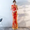 Nieuwe Chinese traditionele jurk dames slanke cheongsam borduurwerk pailletten moderne oosterse lange qipao avondjurken