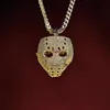 Vintage Iced Out Masque Pendentif Collier Avec Chaîne En Or De Mode Hip Hop Bijoux Cubique Zircone Hommes Collier