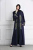 Marroquino Caftan Vestidos de Noite Azul Marinho Muçulmano Vestidos de Noite Mangas Compridas Apliques Vestido Formal Elegante 2019 Vestidos de Baile Dubai Abaya