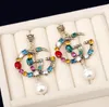 Famous Designer Earrings with Crystal Pearl Big Long Earrings Jewelry for Women Red Green Yellow Colorful Stone for Party E11818879