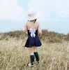2019 Yeni Çocuk Mayo Kızlar Bows Sırtsız Mayo+ Yüzme Etek+ Bows Falbala şapka 3pcs Setler Çocuk Spa Beach Matay Takım Y1515