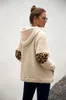 Frauen Patchwork Pullover Langarm Reißverschluss Sherpa Leopard Sweatshirt Soft-Fleece mit Kapuze Outwear mit Taschen Tops Hoodiemantel LJJA3149