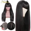 Nadula peruca 13x4 transparente dianteiro de cabelo humano peruca com franja brasileira reta laço remy cabelo natural cor natural