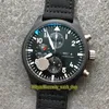 ZF Top versione Pilot Spitfire Fighter Serie Cassa in ceramica 389101 Quadrante nero ETA 7750 Cronografo Automatico Orologio da uomo Orologi sportivi in nylon