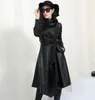 Very good quality Ladies Slim Long Leather Trench Coat 2017 new style women motorcycle leather coats long jacket women