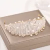 Elegant Imitation Pearl Wedding Crown Tiara Earrings Set for Bridal Wedding Jewelry Headdress Jewelry Set for Women