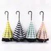 Creative Double Layer Pongee Stripe Reverse Umbrella Straight Long Handle Umbrella C-type Sun Protection Portable Umbrellas DH0882