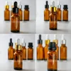 Vidro âmbar Dropper Bottle Com Preto Prata Tops 624Pcs Lot 20 ml Brown Essential Oil Vial cosméticos