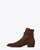 뜨거운 판매 - 2018 뉴 잉글랜드 뾰족한 발가락 와이엇 남자 부츠 버클 스트랩 SLP 발목 럭셔리 스웨이드 부츠