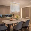Moderne lineare rechteckige Kristall-Kronleuchter-Beleuchtung, Insel-Restaurant-Pendelleuchte für Esszimmer, Küche