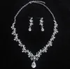 Nya 3pcs / set bröllop brud smycken set (krona + örhänge + halsband) kristall lämnar design bröllopsfest tillbehör gratis frakt med låda