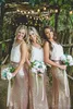 Rose Gold Sequins Bridesmaid Dresses Vit Chiffon Top Mermaid Kjol Land Bröllop Gästklänning Maid of Honor Gown Custom Made