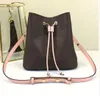 패션 정품 가죽 양동이 가방 여성 유명 디자이너 Drawstring 핸드백 꽃 인쇄 crossbody 지갑 레이디 메신저 핸드백