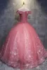 2019 Elegante abito da ballo rosa Abiti Quinceanera con perline Sweet 16 anni Abito da sera con lacci da ballo Prom Vestidos De 15 Anos QC1393