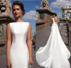 Simple Mermaid Wedding Dresses 2019 Bateau Boat Neck Sleeveless Fitted Long Mermaid With Detachable Train Bow V Back Plus Size Bride Gowns