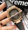 Ny version Luxury Watch High Quality Mens 40mm 5990 1A-001 Datum Läderrem Asien Transparent Quartz Movement Fashion Men's3109