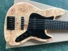 Natural Wood Color 6 Strings Electric Bass Guitar with Tree-burl Veneer,Black Pickguard,Maple Fingerboard without Inlay,Black Hardware