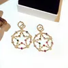 Wholesale-l new hot ins fashion luxury designer sparkling colorful diamonds cute lovely star pearl pendant stud earrings for woman girls