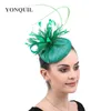 Womens Veren Groene Sinamay Hat Party Cap Fedoras Jurk Fascinator Bruiloft Hoofddeksels Gelegenheid Dames Demele Haaraccessoires