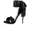 Hot Sale-summer evening dress shoes sandals peep toes red satin bowtie stiletto heel T show footwear