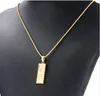 Stainless Steel Necklace Iced Out Golden Bar shape Pendant Round Box Chain Fortune Charm Necklace Hip Hop Mens Christmas Gift WL018