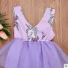 Enfants Designer Vêtements Licorne Filles Barboteuses Infantile D'été Imprimé Combinaisons Toddle Mode Tutu Robes Tulle Onesies Bodys Pour Bébés A5929