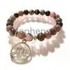 MG0709 Schwarze Ader Rhodonit Lotusblüten-Armband-Set 8 mm natürliches Rosenquarz-Energiearmband Neues Design-Damen-Yoga-Mala-Armband