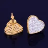 New 14mm Width Heart Stud Earring for Men Women's Ice Out CZ Stone Rock Street Gold Star Hip Hop Jewelry Three Colors