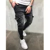 Man Cowboy Lining Fritidssportbyxor på Multi-Pocket Biker Streetwear Slim Elastic Joggers Soild Color Byxor