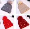 Peal Knit Hat Fashion Dzianinowe czapki z koralikami grube ciepłe czapkę zimową miękki rozciąganie pompom czapki kobiety039s czapki GGA297095585