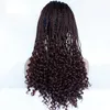 Natural Color Micro Braiding with Curly Tips Synthetic Lace Front Wigs Free Parting Braids Braided Wigs Heat Resistant Fiber Half Hand Weave