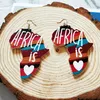 Partihandel Map Outline Wood Colorful Printed Geometric Dangle Earrings Vintage Wood African Hip Hop smycken DIY Tillbehör