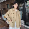 new solid color long sleeve short trench coat ladies fashion sweet turn down collar jacket female college style over coat D38