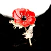 Gold Tone Red Emaille Poppy Broche Feestelijke Feestartikelen Britse Mode Crystal Diamante Poppy Flower Pin Broches