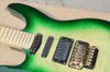 Guitare électrique verte pour gaucher avec matériel Floyd RoseGold, placage en érable flammé, peut être personnalisée sur demande 3883562