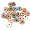 200pcs Wooden Buttons 15mm 25mm Mixed Color Pattern Round Flower Buttons Vintage Buttons with 2 Holes for Sewing DIY Art Craft Dec2304