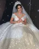 Glänzende Pailletten-Ballkleid-Hochzeitskleider, Prinzessin, schulterfrei, sexy Brautkleider, Dubai, Arabisch, Sweep-Zug, Vestidos de Novia, zweites Empfangskleid AL5963