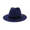 Men Women Wide Brim Wool Felt Fedora Panama Hat with Belt Buckle Jazz Trilby Cap Party Formal Top Hat In White black yellow2186