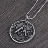 Retro Silver Antique Black Square Compass Rostfritt stål Mäns Freemason Masonic Pendant Presenter med ord Vi är ett band av bröder