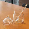 250ml Glass Honey Pot Clear Jam Jar Set with Dipper and Lid Kitchen Sotrage Bottle for Home Kitchen Use1