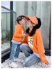 2019 Frühling Herbst Langarm Vater Tochter Baby Mädchen Junge T-Shirt orange Kleidung Familie Passende Outfits grün