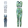 Fitness Wear Yoga Tracksuit Set Camo Leaves Prints Slim Lenggings Trousers Bra Tank 2pcs Outfits Sportwear Set Of Womens Clothes 30oy E19