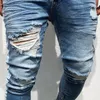 Marchwind marka projektant Nowe zerwane dziury Mężczyźni dżinsy Side Blue Jans Men Zipper Hip Hop Jeans Skinny Biker Jeans3959500
