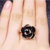 Moda jóias anéis preto rosa pedras de abertura de motor de abertura de dedo ajustável para mulher