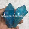 5 SZTUK Blue Aura Druzy Kryształ Kwarcowy, Angel Aura Kwarcowy Klaster, 70-90 mm Nieregularny Niebieski Titanium Powlekany Surowy Duch Kwarcowy Kryształki Tower Punkt