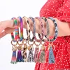 PU Leather Bracelet Keychain Wrist Key Ring Heart Charm Tassel Pendant Wristbands Sports Bangle Keyrings Retro Jewelry Christmas Gifts