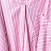 2019 Fall Autumn Pink Off Shoulder V Neck Striped Print Cotton Belted Panelled Knee-Length Dress Women Fashion Dresses O1021219M