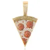 Collana con pendente a forma di torta da dessert placcata in oro 14 carati per pizza in rame CZ di alta qualità con zirconi cubici per gioielli da donna