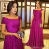 Date Élégant Fuchsia Mère De La Mariée Robes Avec Drapé Étage Longueur Femmes Soirée Robes De Soirée De Mariage Invité Robe Plus La Taille